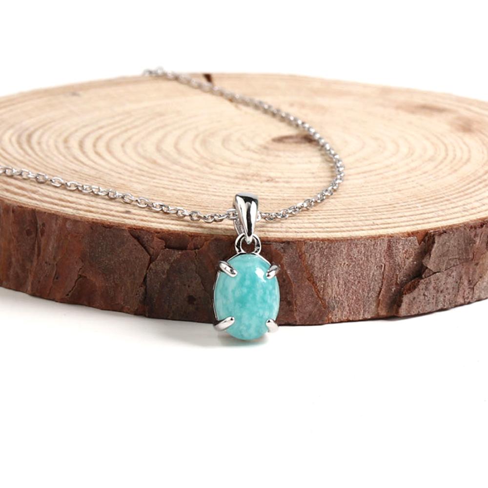 Leichter Luxus 925 Sterlingsilber Anhänger Halskette natürlicher Amazonit oval 7*9mm feiner Schmuck für Damen Bankett- und Partygeschenke