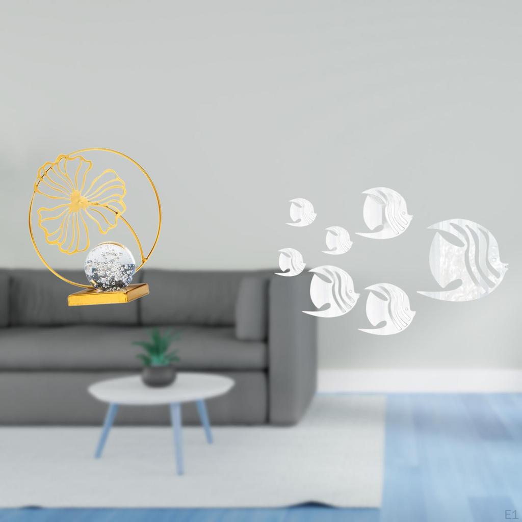 Figurine Sculpture with Acrylic Mirror Fish Wall Decals Decorative Ornament for Bookshelf Office