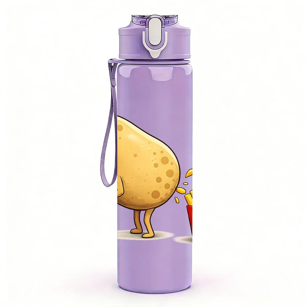 1PC Potato French Fries Funny Cartoon Print 750ml Color Plastic Sports Water Bottle Leakproof Flip Straw Lid Suitable for Sports Office Home Use
