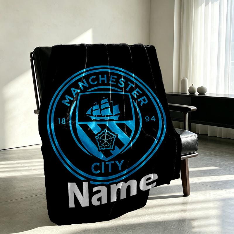 Custom Name Personalized Manchester City FC Print Blankets, Home Decor, Bedroom, Sofa, Camping, Couch, Gifts for Birthday Christmas