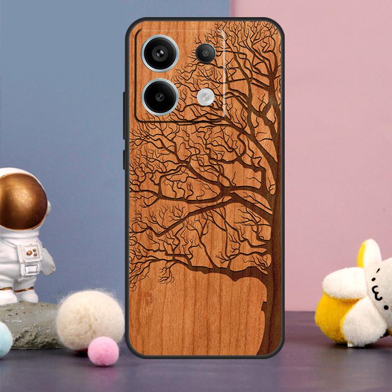 Tree Flower Bamboo Wood Case For Xiaomi Redmi Note 13 9 10 11 12 14 15 Pro Plus Redmi 15 15C 14C 10C 12C 13C Cover