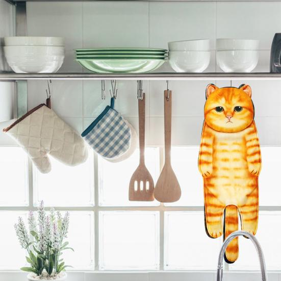 Hand Towel Adorable Cartoon Cat Shaped Towel Soft Absorbent Hanging Towel for House Kitchen Bathroom