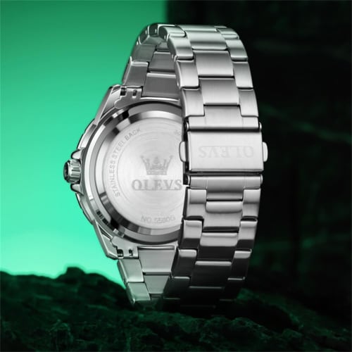OLEVS Men's Quartz Watch, Popular, Stylish, Cool, Multi-Function Watch with Stainless Steel, Waterproof, Luminous Display, Date Display, Analog, Fashi