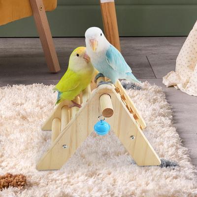 Perchoir en bois avec clochette pour petits oiseaux - Aire de jeux polyvalente et stable pour oiseaux