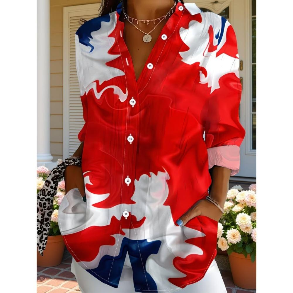 Summer Minimalist Shirt with Floral Digital Print Button Up Shirt Top for Women's Hawaiian Beach Vacation Casual Shirt