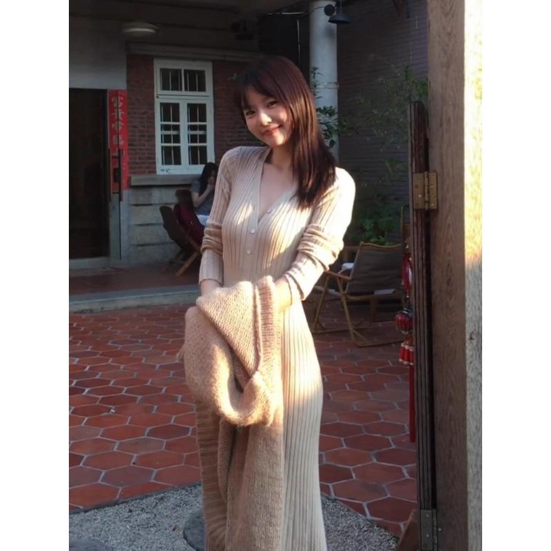 

Нежное трикотажное платье-комбинация с длинным рукавом, детское осенне-зимнее новое темпераментное облегающее платье-основа XL хаки