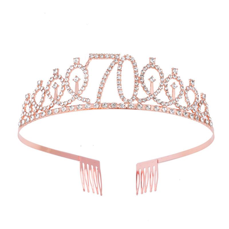 Birthday Party Crown Headband Rhinestone Crown Hair Accessories First Year Number Birthday Cake Ornaments Alloy Headband