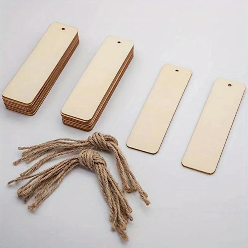 20pcs/set Blank Rectangle Wooden Tags Unfinished Nature Wood Slice DIY Crafts Bookmark Garment Gift Bags Hanging Label Decor