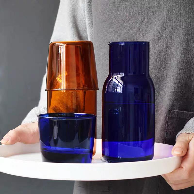 Japanese Style Transparent Candy Color Glass Teacup Set Simple Heat-Resistant Drinking Juice Cup with Tea Pitcher Water Bottle