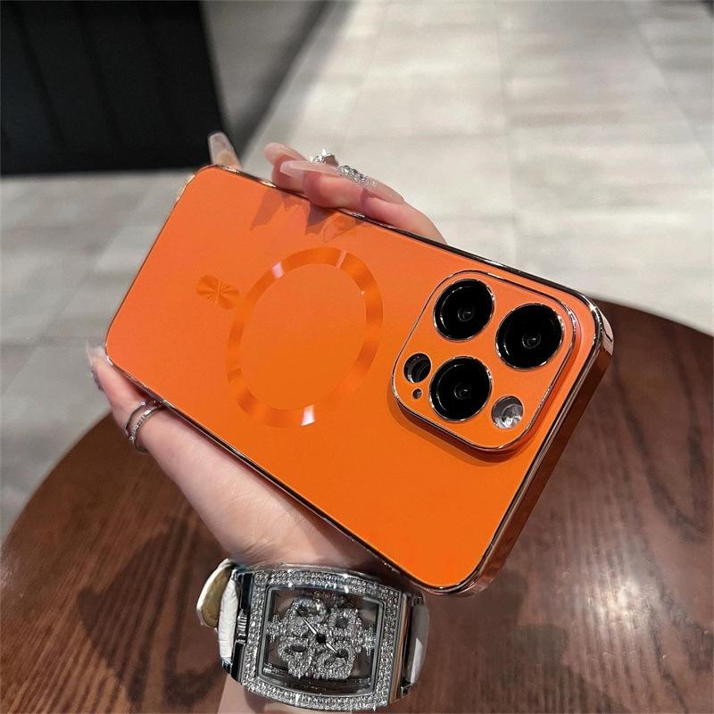 

Frosted magnetic suction for iPhone 17pro phone case, Apple 15pro electroplating 14pro lens film 16pro 12pro max【 6.7inch 】 помаранчевий