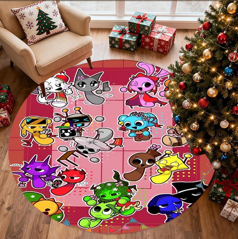 Sprunki Game Pattern Round Rug, Indoor/Outdoor Mat, for Picnic, Gameroom, Bedroom, Office, Living Room, Home Decor Carpet, Birthday Gift
