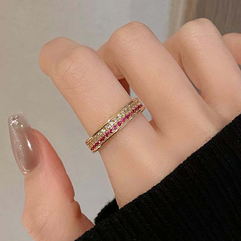 Medieval Brushed Retro Three-Dimensional Lace Hollow Open Ring Inlaid With Zircon Temperament Exquisite High-End Accessories