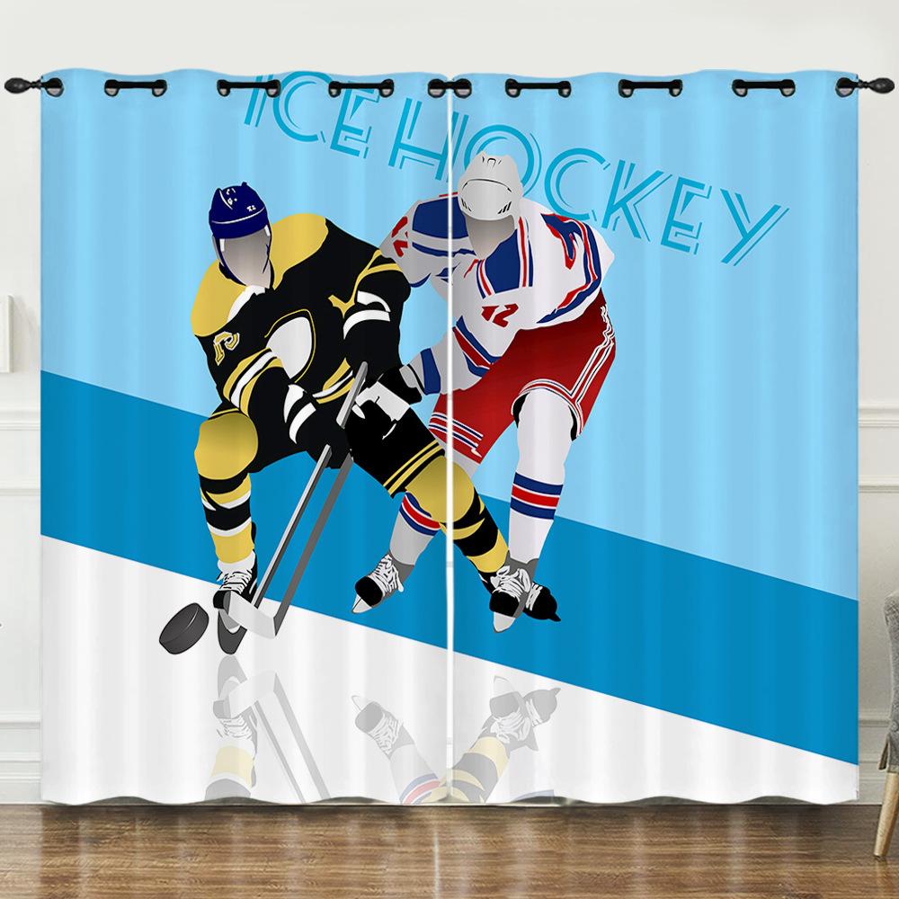 Ice And Snow Sports Ice Hockey Curling 3D Digital Printing Curtain Blackout Punching