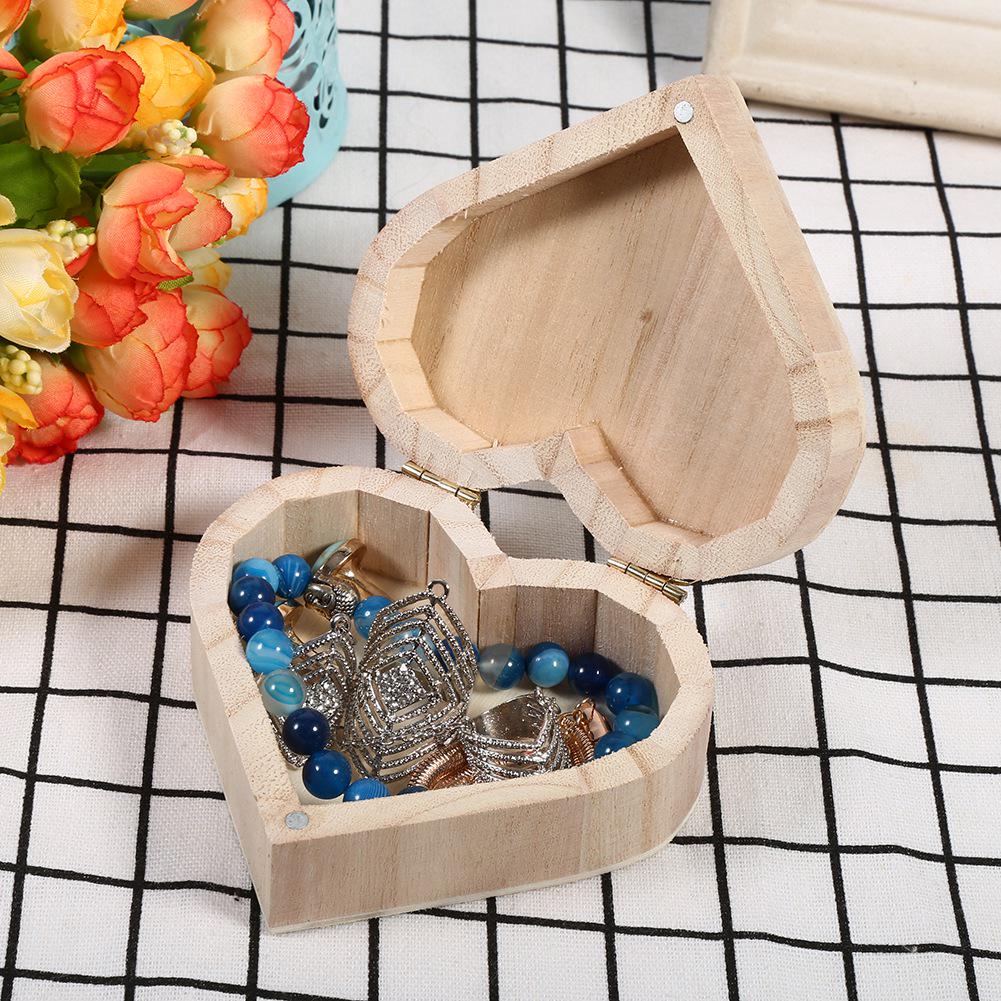 New Lovely Wooden Heart Shaped Jewelry Storage Box Packaging Carrying Case Craft Decoration Hot