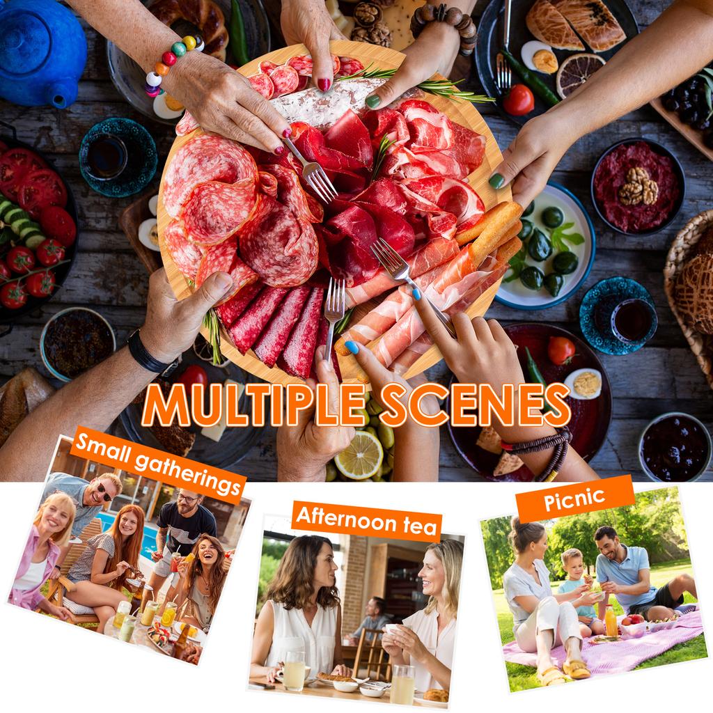 Cheese Cutting Boards Chopping Fruits Platter Serving Tray Round Charcuterie Board with Lid Large Capacity for Party Picnic