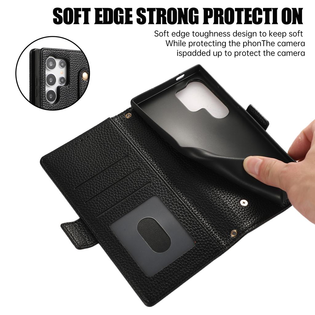 For Samsung Galaxy S24 Ultra Leather Case with Card Holder, Straps, Shockproof Wallet Phone Cover