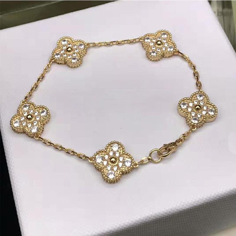 

Бутик Браслет «Четырехлистный клевер Пять цветков» 18K Легкая роскошь Инс Дизайн Модный Изысканный Универсальный Мужской и женский браслет Boutique Bracelet