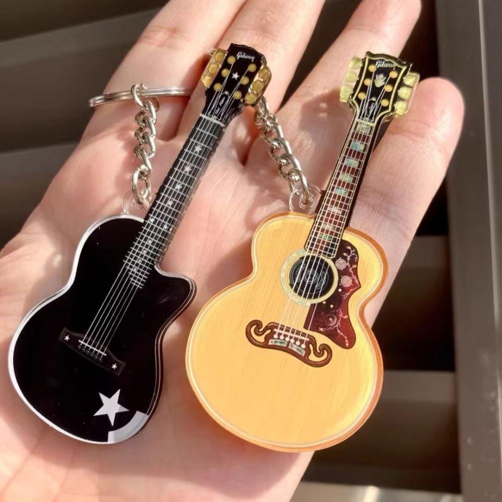 Lightweight Hand-Painted Guitar Keychain Handmade Acrylic Guitar Pendant  Keyrings