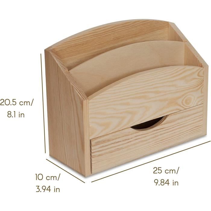 Organisateur - Creative Deco - 2 Compartiments - Tiroir - Bois Naturel - 25 x 10 x 20,5 cm