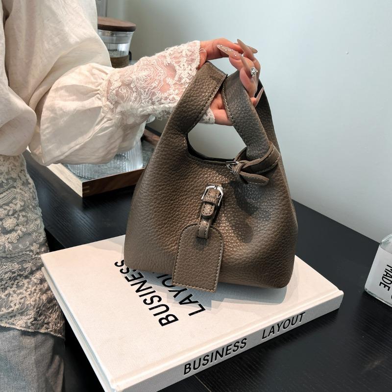 

Нишевая сумка с ретро-текстурой, женская, весенняя, новая модная, простая сумка-ведро, универсальная сумка через плечо чёрный