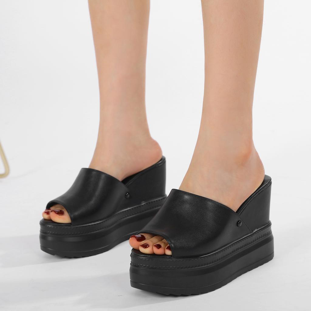 Gdgydh Damsandaler med kilklack Stilfulla Plattformsskor med öppen tå Bekväm Slip-on Sommarskor Utomhustofflor