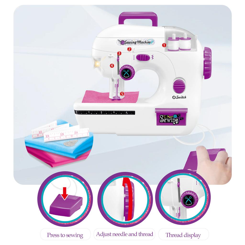 Sewing Machine Toys, Portable Battery Powered Sewing Machine with Measuring Tape and Fabric, Gifts for Kids not Include Battery