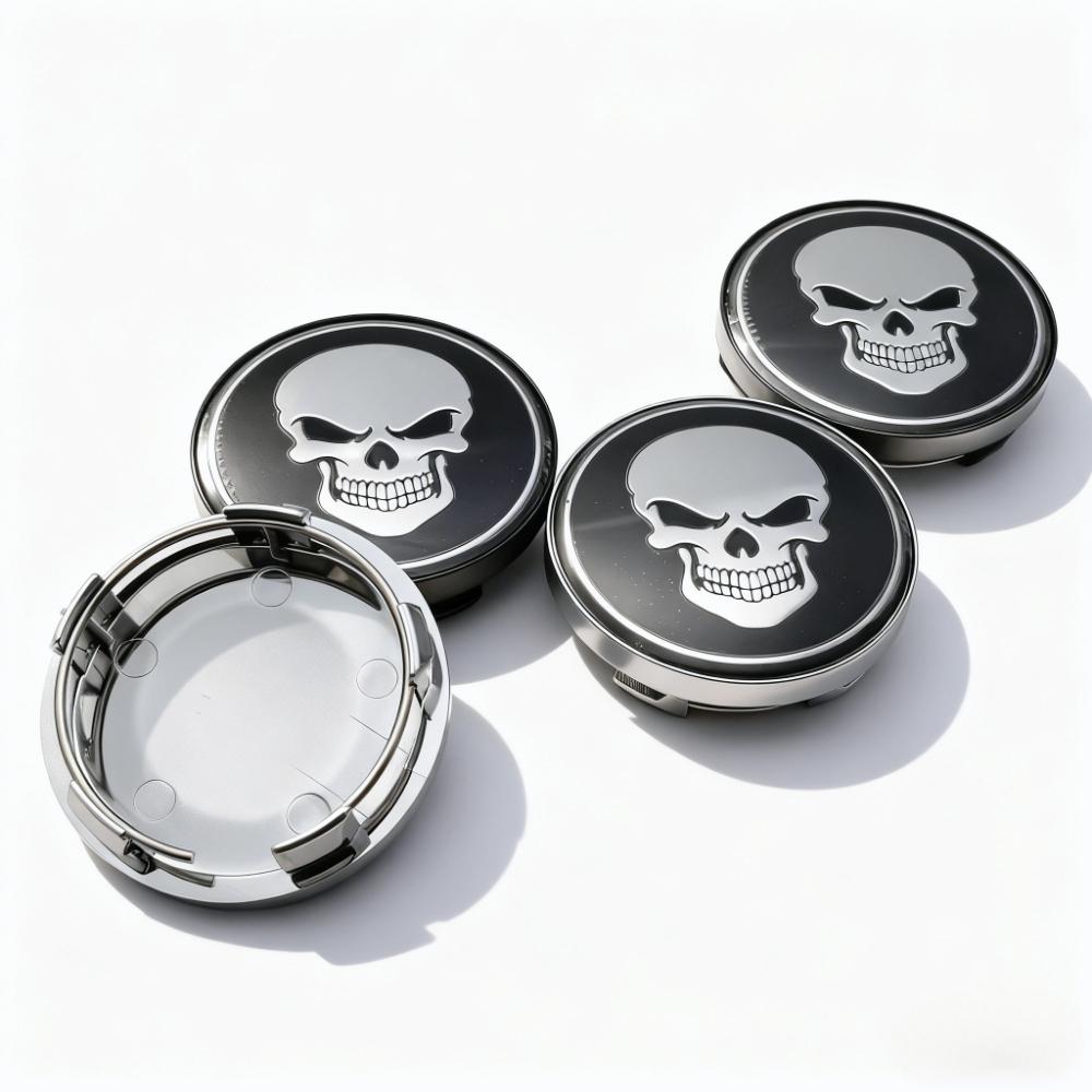 4 Stück/Set SCHÄDEL Logo Emblem Abzeichen Auto Radnabenkappen 58MM 54MM Felgennabendeckel Nabenkappe Staubschutz Ersatz Auto Zubehör