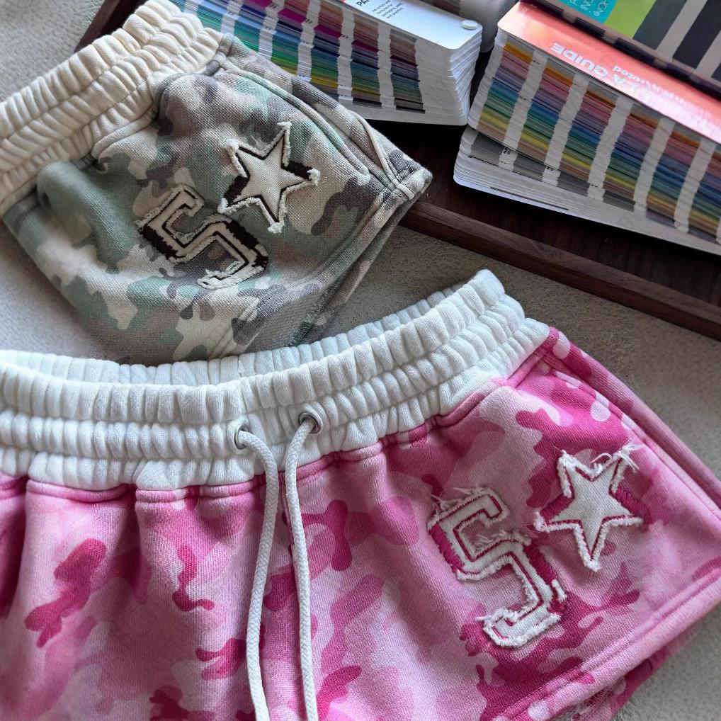 Y2K American Retro Camouflage Bandeau & Shorts Set