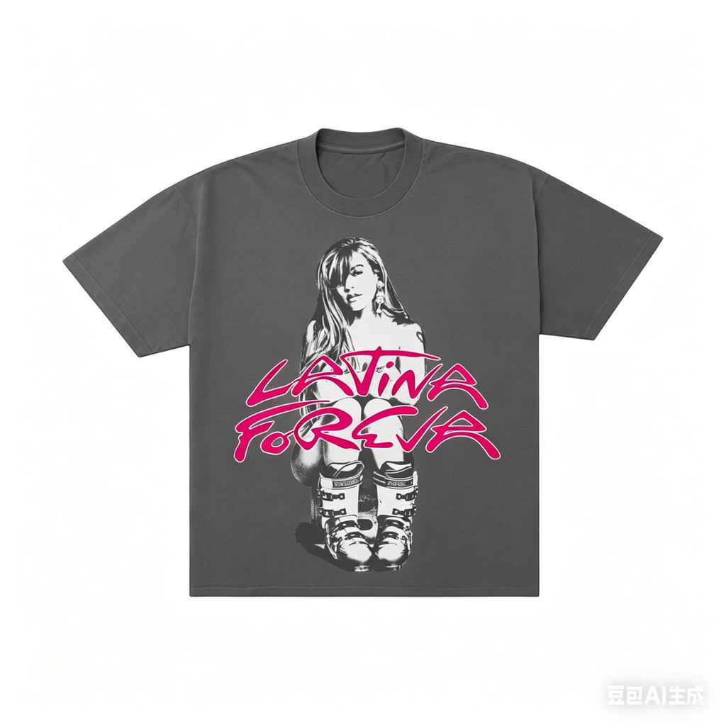 Karol G LATINA FOREVA Camiseta de Esquí UNISEX y para Mujer Verano Algodón Ropa Casual Moda Cuello Redondo Manga Corta Top Streetwear