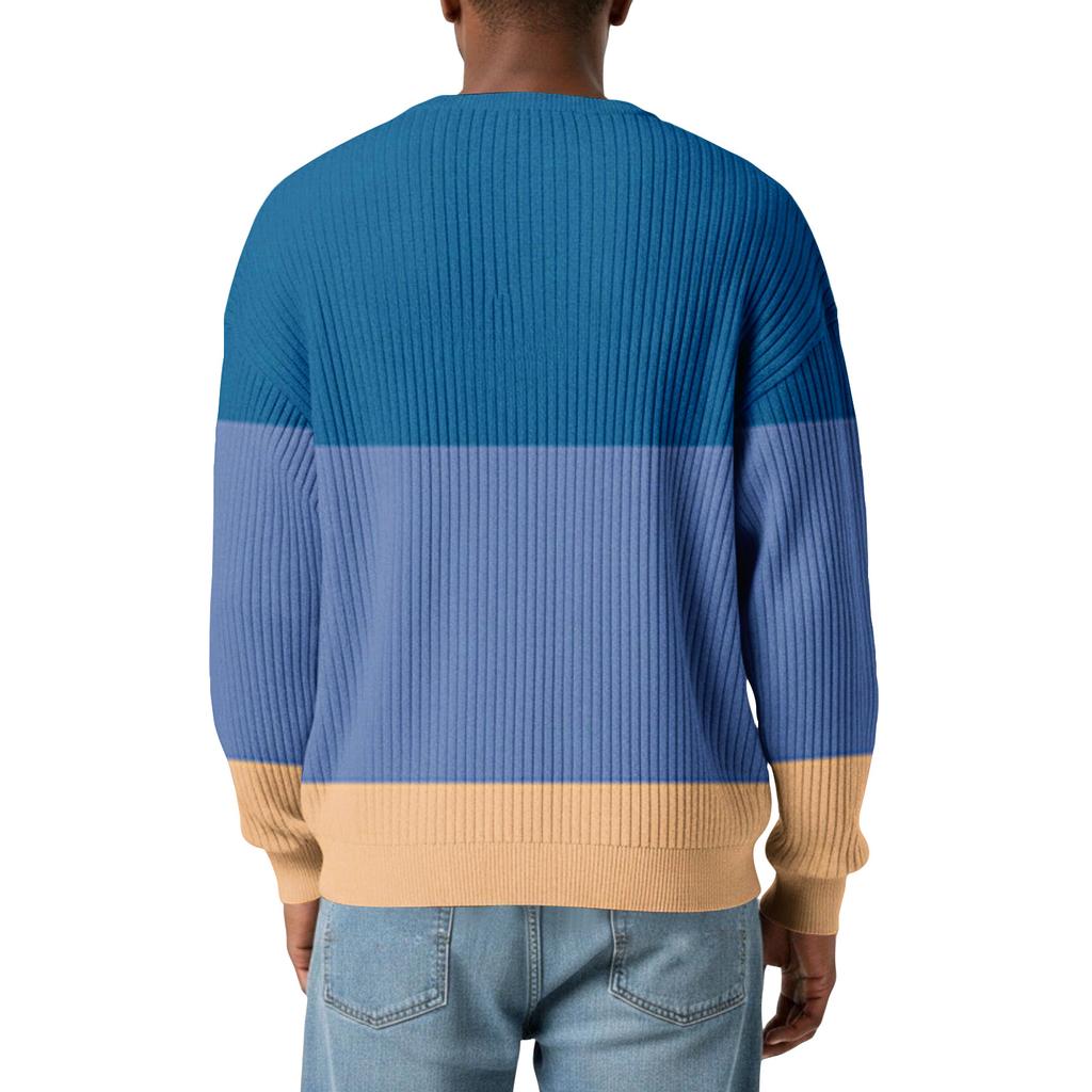 Men's Color-Blocked Stylish V-Neck Ribbed Textured Long-Sleeve T-Shirt