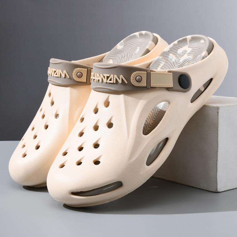 

Hole shoes men s new non-slip anti-foot odor thick-soled heightening slippers summer wear without grinding feet high-end sandals 44-45 хакі