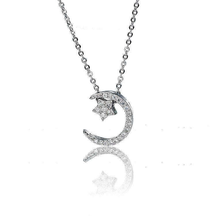 

Stylish White Copperplated Gold Star Necklace Pendant Trendy Moon Crystal Pendant Women For