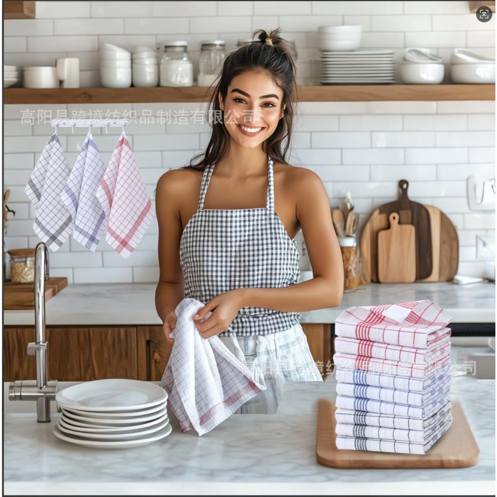 12-1 Pcs Highly Absorbent Kitchen Towel - Checkered Pattern Low Plush Pad, Used for Drying Utensils, Cleaning, and Hand Wiping