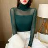 Woman Fashion Slim Sexy Gauze Lace T-Shirt Turtleneck All-match Long Sleeve Elegant Pullover Female Chic Solid Casual Tops 2022