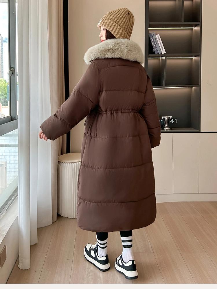 Women’s Calf-Length Windproof Thicken Warm Winter Jacket With Fur Lapel