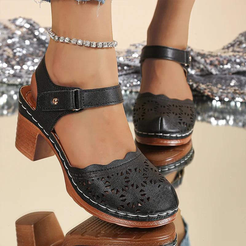 High Heels Women Sandals Chunky Cozy Walking Shoes Summer Pumps Dress Woman Slippers 2025 Trend Brand Hollow Sandalias De Mujer