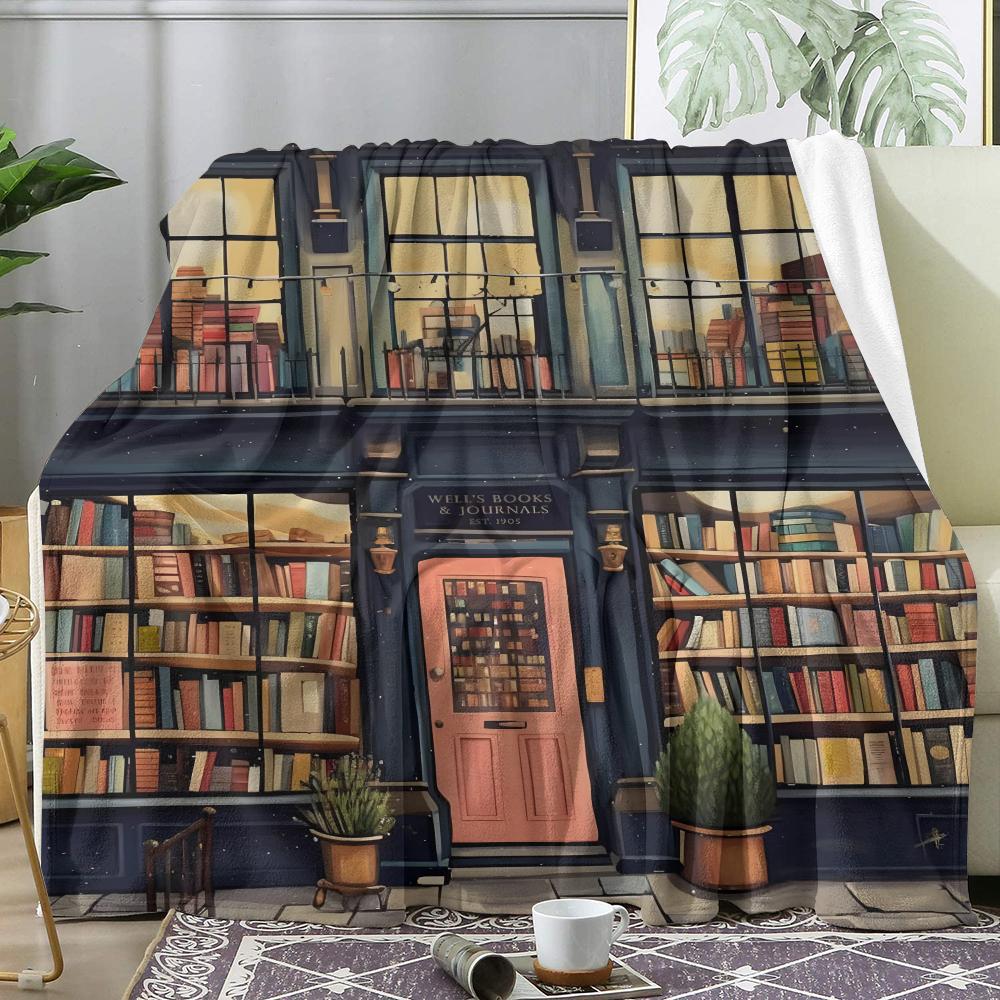 Vintage Book Store Throw Soft Flannel Throw Summer Ac Blanket Lightweight Cool Nap Blanket For Sofa Bed Couch Travel