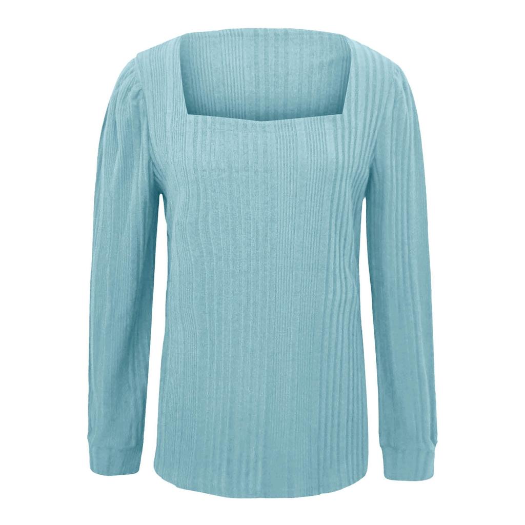 FashionSweaters For Women Lightweight Loose Fit Square Neck Puff Sleeve Tunic Tops