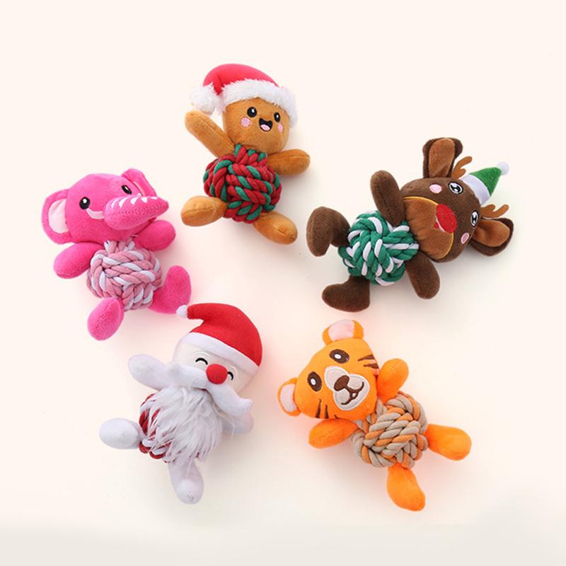 Cute Animal Plush Puppy Chew Toys with Rope and Squeaker Teething Dental Training Toys for Small Dogs Daily Play