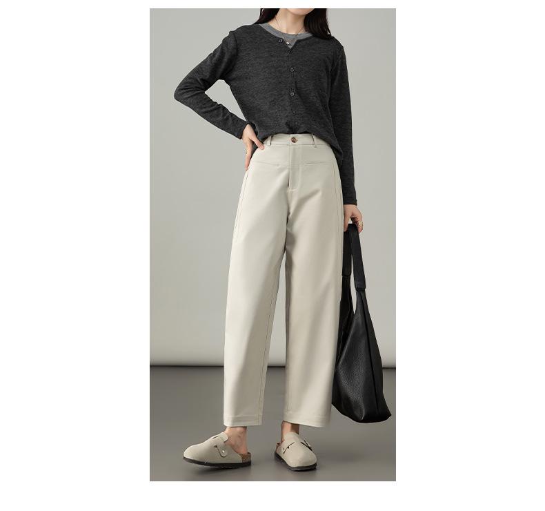 High-Waist Petite Tencel-Cotton Harem Pants for Women - 2025 Autumn Collection, Nine-Point Wide-Leg Casual Design