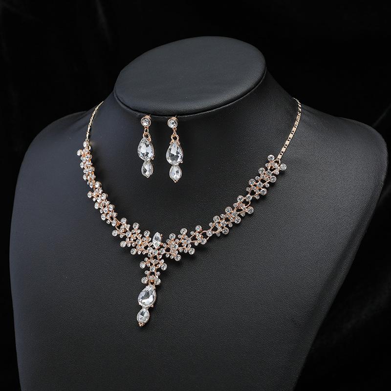 GemChic Women's New Exquisite Hollow Alloy Branch Crystal Rhinestone Drops Collarbone Necklace Earrings Two Piece Set Birthday Christmas Jewelry Gift