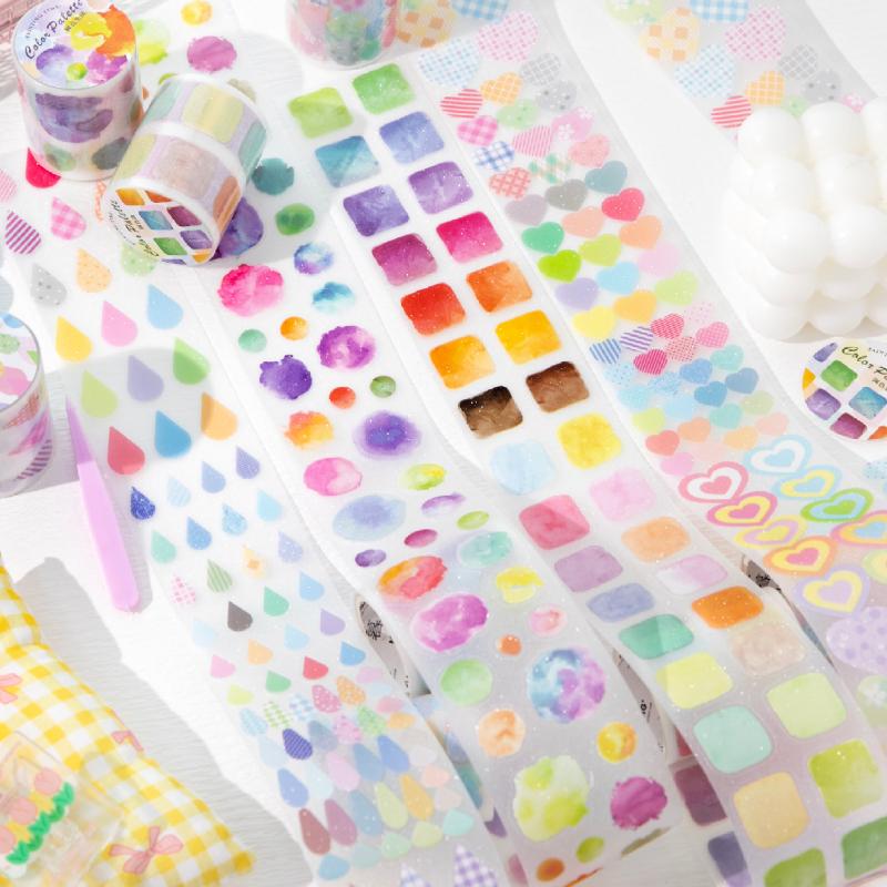 50mm * 2m Life Spectrum Serie PET Glitzer Sand Stanzaufkleber Kreatives Notizbuch DIY Scrapbook Handgemacht Ästhetische Aufkleber