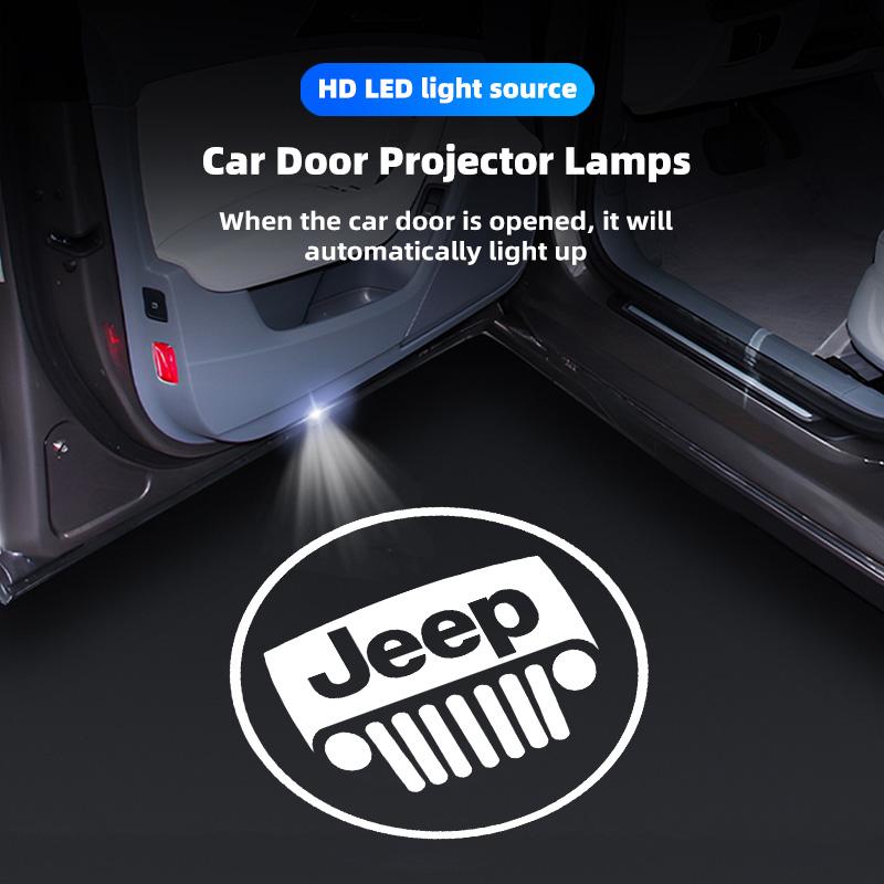 2Pcs HD LED Lighting Car Door Projector Lamps Welcome Lights For Jeep Grand Cherokee Wrangler JK Gladiator Compass Renegade AMO1