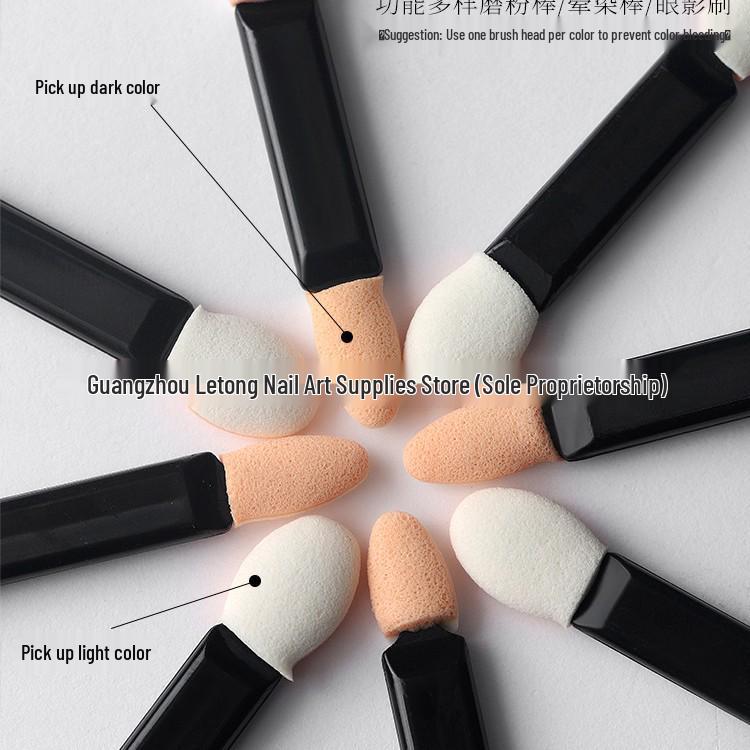 Double-Ended Eyeshadow and Nail Art Sponge Brush, 6.5CM Black Handle