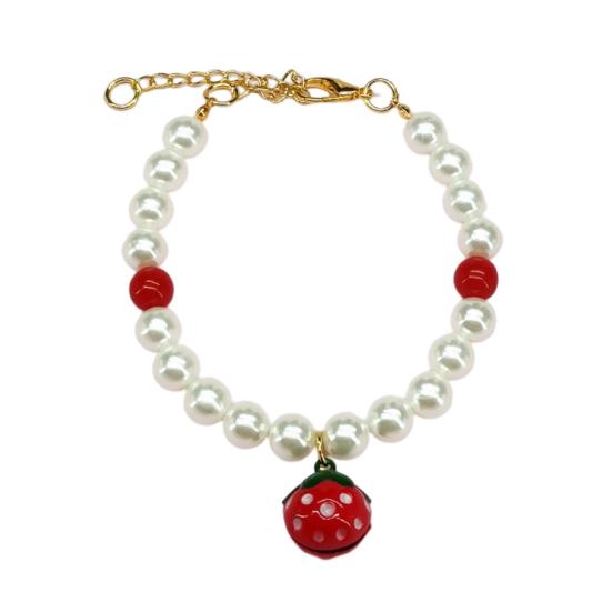 

Ожерелье для питомца регулируемое декоративное ожерелье-чокер с искусственным жемчугом и подвеской-колокольчиком для кошки или собаки M розовый