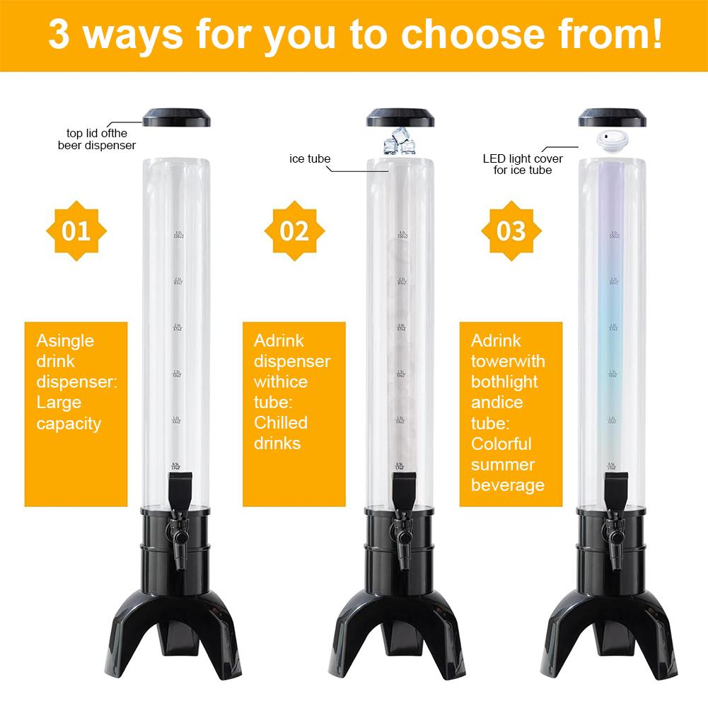 3L Beer Dispenser Tabletop Liquor Dispenser with Spigot & Ice Tube Transparent Drink Dispenser for Beer Wine Drinks