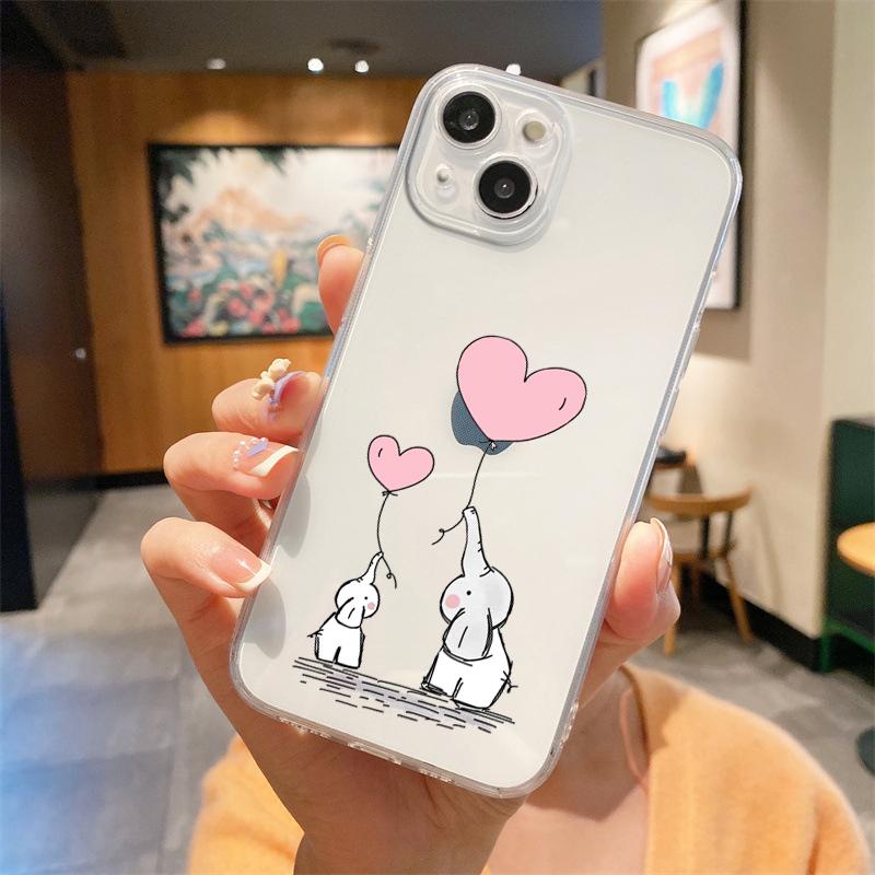 For iPhone 15 16 14 13 12 mini 11 Pro Max XS X XR SE 7 8 Plus Silicone Clear Cover Couple Style Cartoon Luxury Phone Case