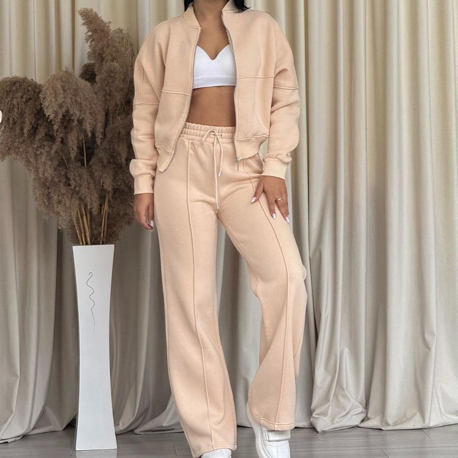 Women's New Fashion Casual Set Solid Long Sleeve Hoodie Zipper Pants Two Piece Outfit