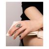 Adjustable Open Ring Women Men Vintage Geometric Design Copper Jewelry With Green Jade Accent