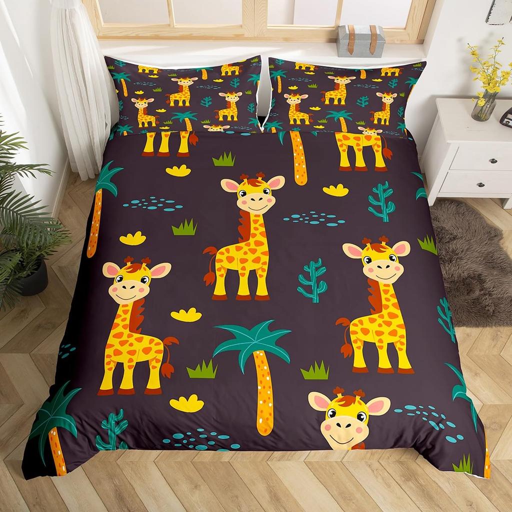 Kid Zoo Tier Bettbezug Niedliche Wildtiere Giraffe Bettwäsche Set Cartoon Löwe Nilpferd Schildkröte Yak Bettdeckenbezug Polyester Steppdeckenbezug